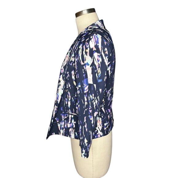 CLUB MONACO Purple Blu Abstract Watercolor Print Open Front Blazer Jacket Size 2 - Picture 3 of 6